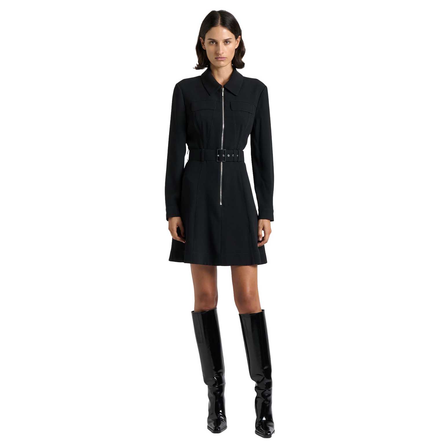 Cue Satin Back Crepe Zip Front Mini Dress